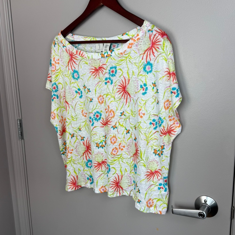 Joie Floral Linen Top Womens XL White Multi Short Sleeve Crew Neck NWT - Picture 5 of 11